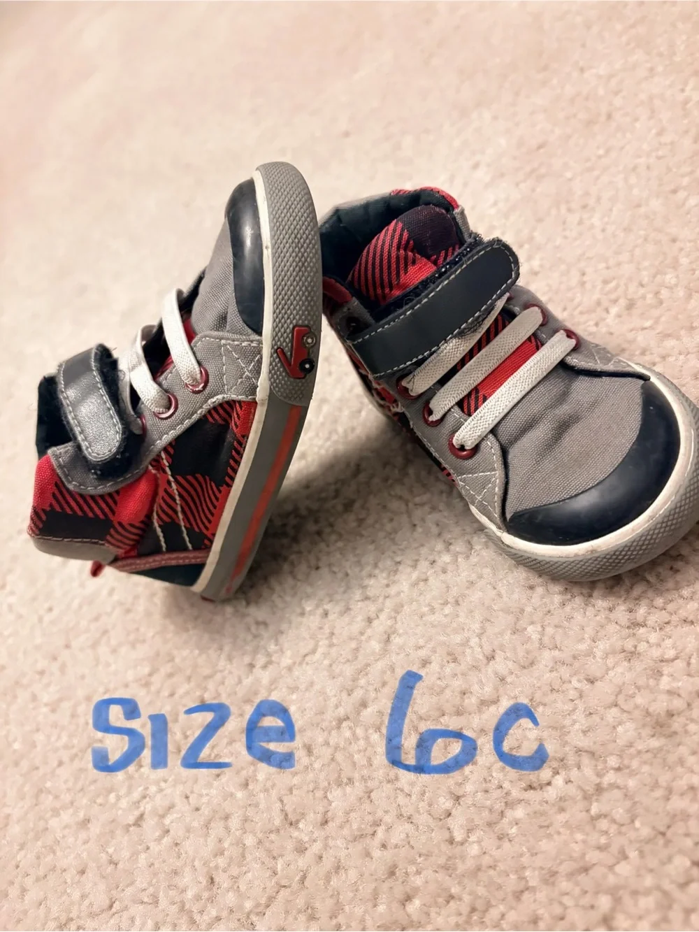 See Kai Run Red and Gray Plaid High-Top Sneakers for Kids